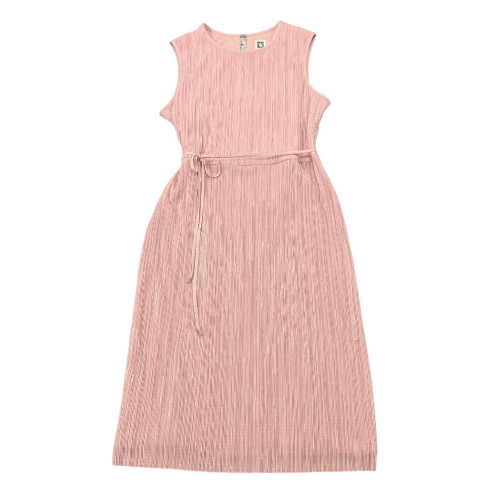 ANNE KLEIN Nwt Crinkled Satin Blush Dress 16 Sleeveless Waist Tie Midi Length